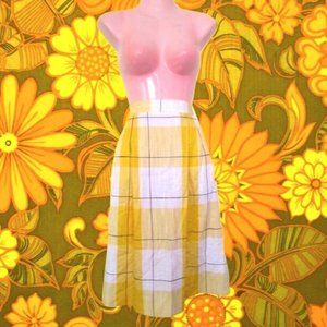 rockabilly vintage yellow plaid midi skirt size small